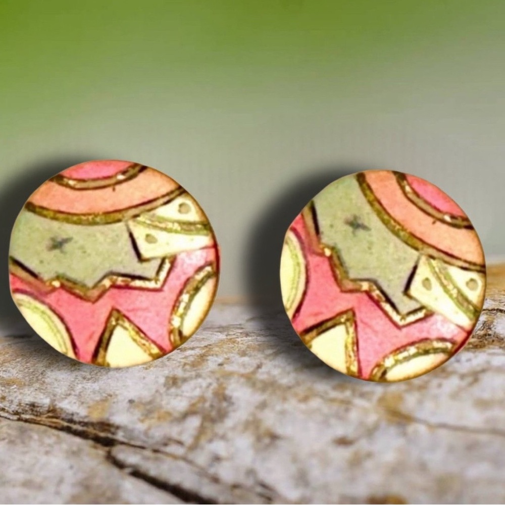 Vintage 80s & 90s Style Pattern Large Fabric Button Pierced Costume Earrings